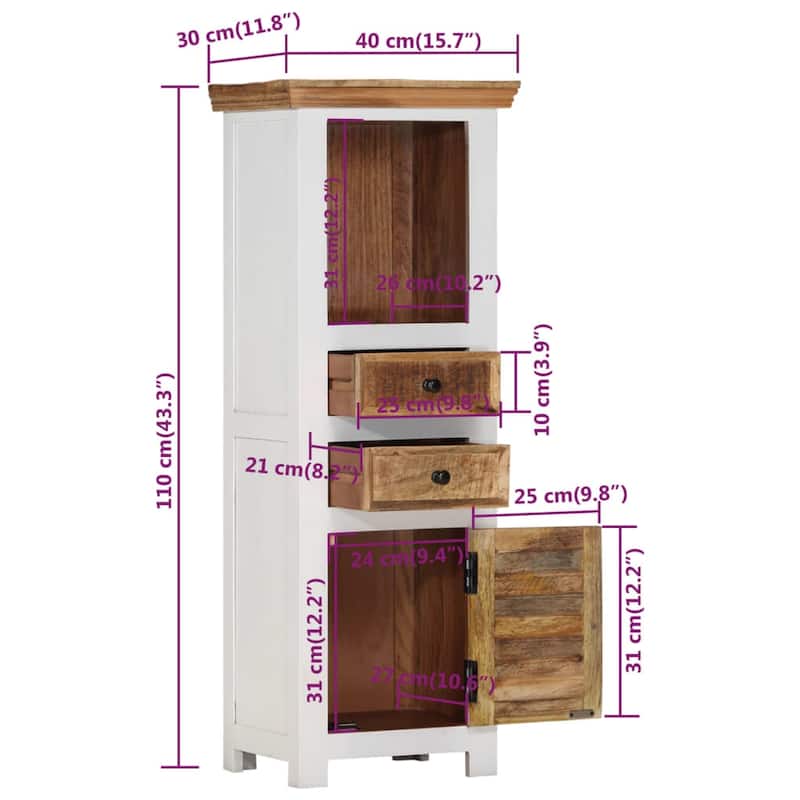 vidaXL Highboard Brown&White 15.7"x11.8"x43.3" Solid Wood Mango and Acacia - 15.7" x 11.8" x 43.3"