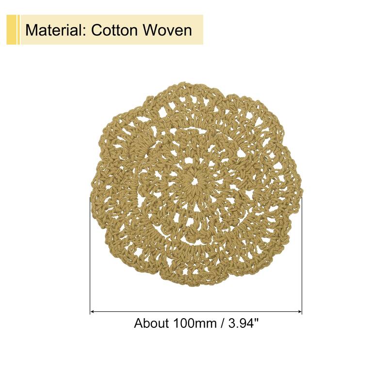Crochet Doilies, 4Pcs 4" - Cotton Woven Round Fabric Coasters - 100mm - Autumn Yellow
