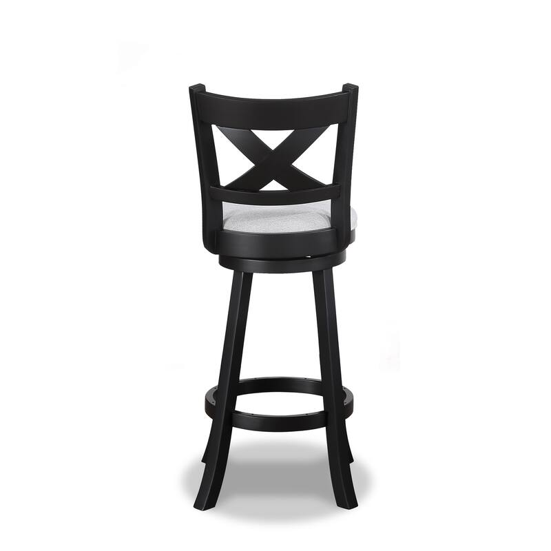2Pc Swivel Pub Stools Counter Height 24" Chair Fabric Upholstered Seat Footrest Wooden Dining Room Furniture Black/Dove