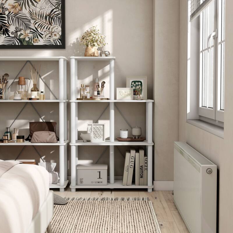 DH BASIC Modern Wood Shelving Unit with storage - Tier Shelves, Cube Ladder Shelf by Denhour