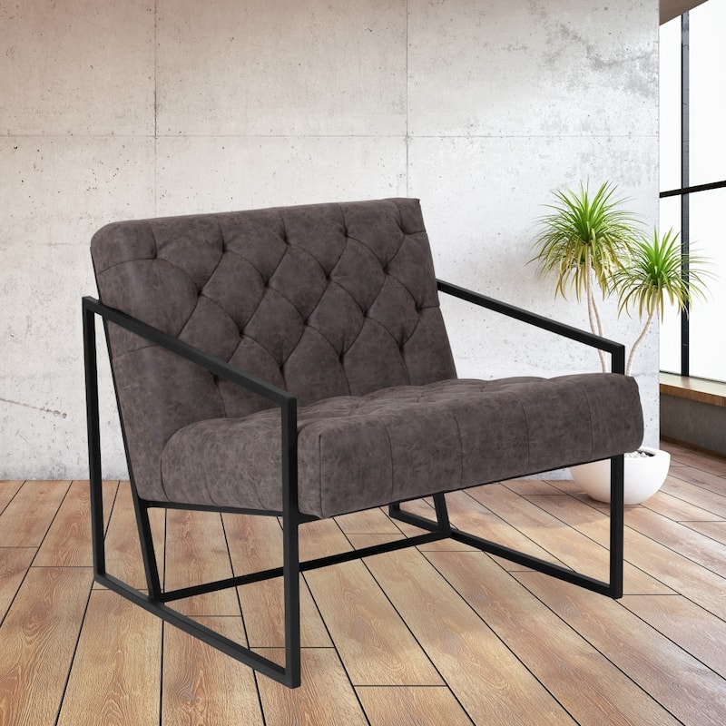 Upholstered Tufted Lounge Chair - 29"W x 31.75"D x 27.5"H - Retro Gray