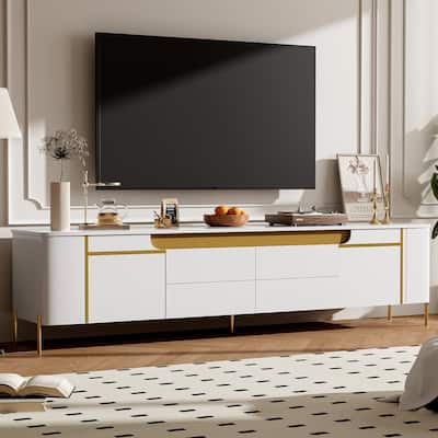 Modern Media Storage Console TV Stand with 4 Drawers & Metal Legs