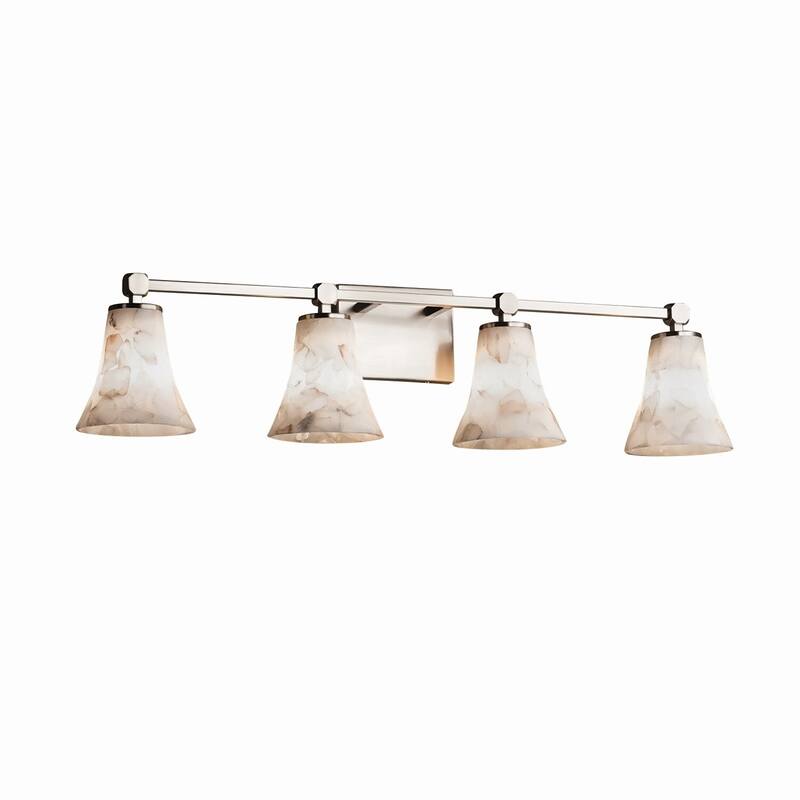 Justice Design Alabaster Rocks Tetra 4-light Brushed Nickel Bath Bar, Round Flared Shade - Brushed Nickel