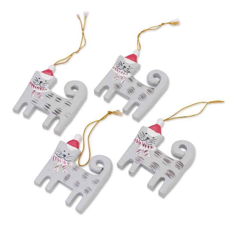 Novica Handmade Christmas Kitten Wood Ornaments (Set Of 4)