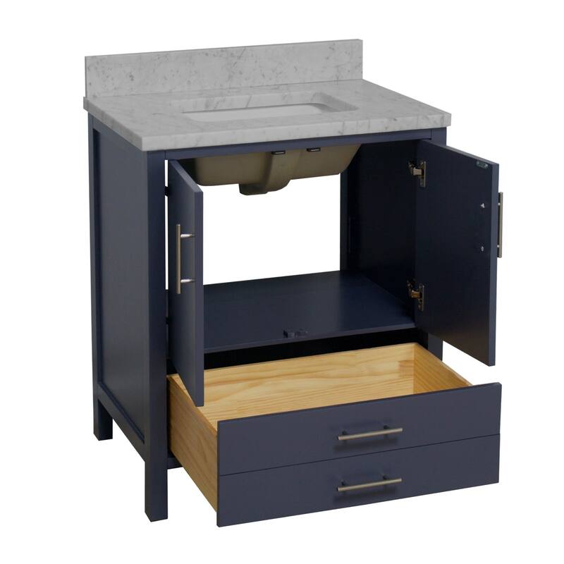 KitchenBathCollection California 30" Bathroom Vanity with Carrara Marble Top