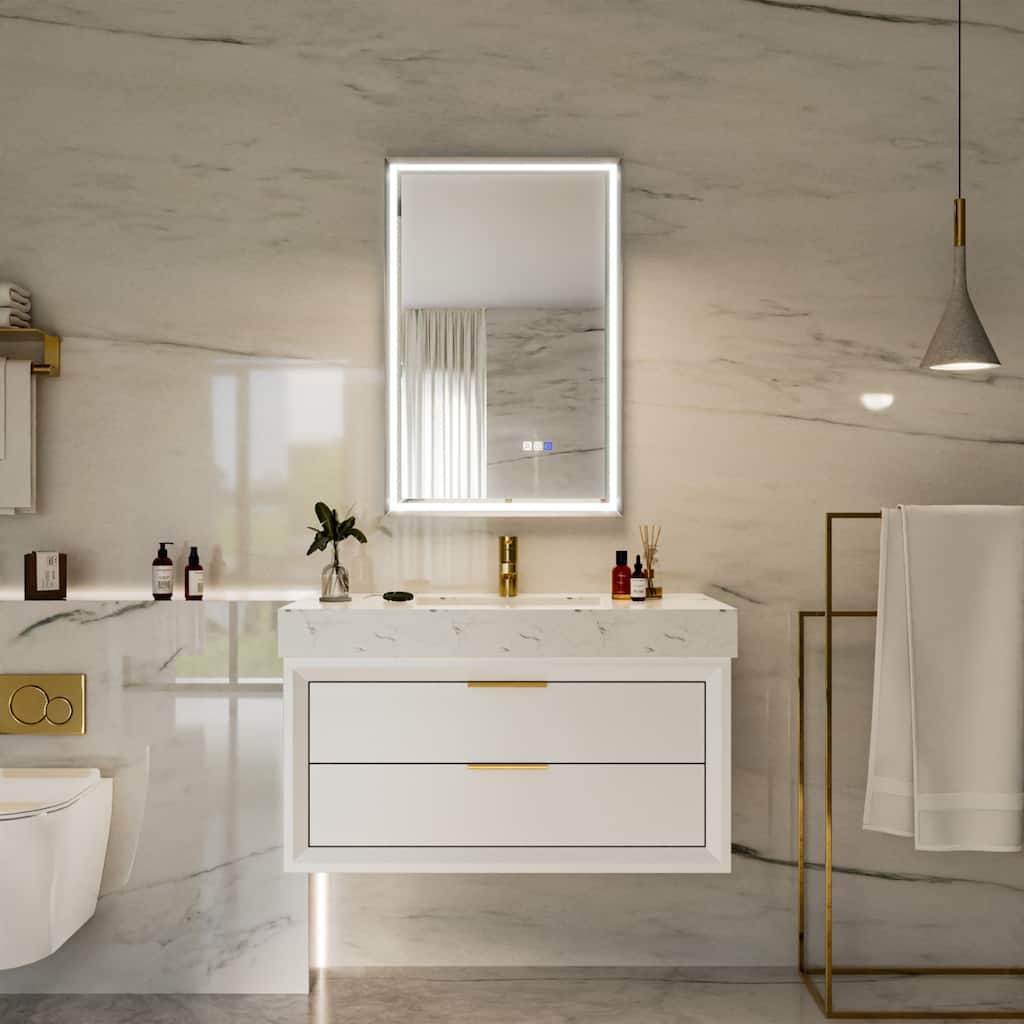 Modland 22" x 34" LED Bathroom Mirror,Dimmable and Adjustable Color Temperature,Anti-Fog Vanity Mirror with Memory Function