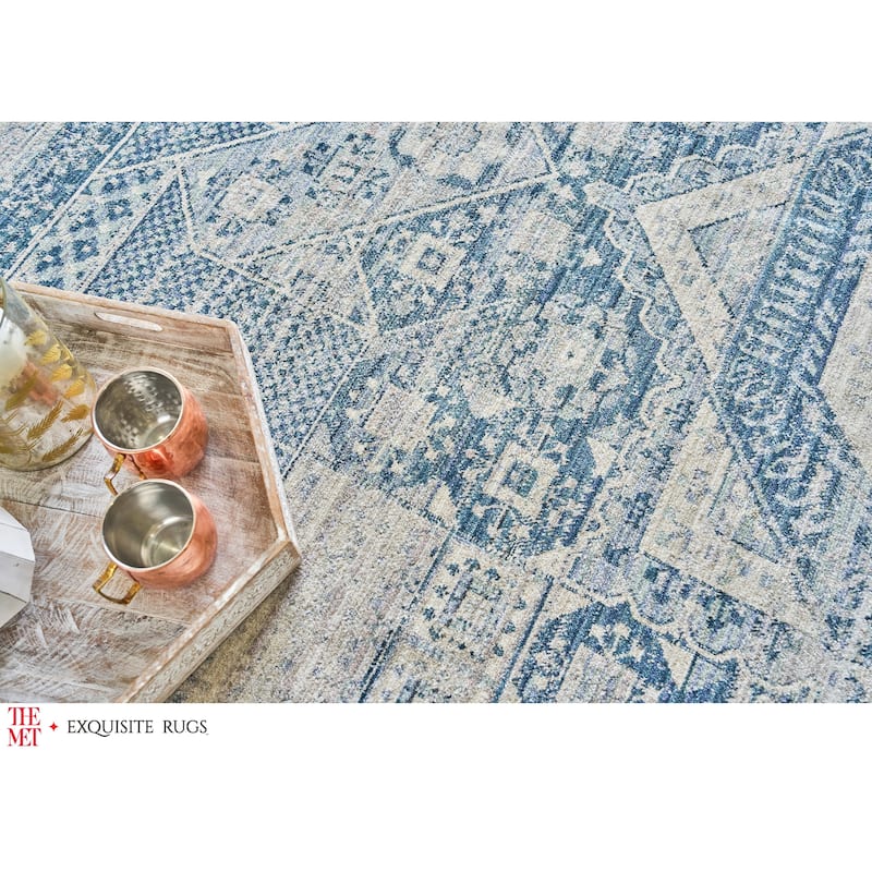 The Met X Exquisite Rugs Vintage Looms Light Blue/Blue Area Rug.
