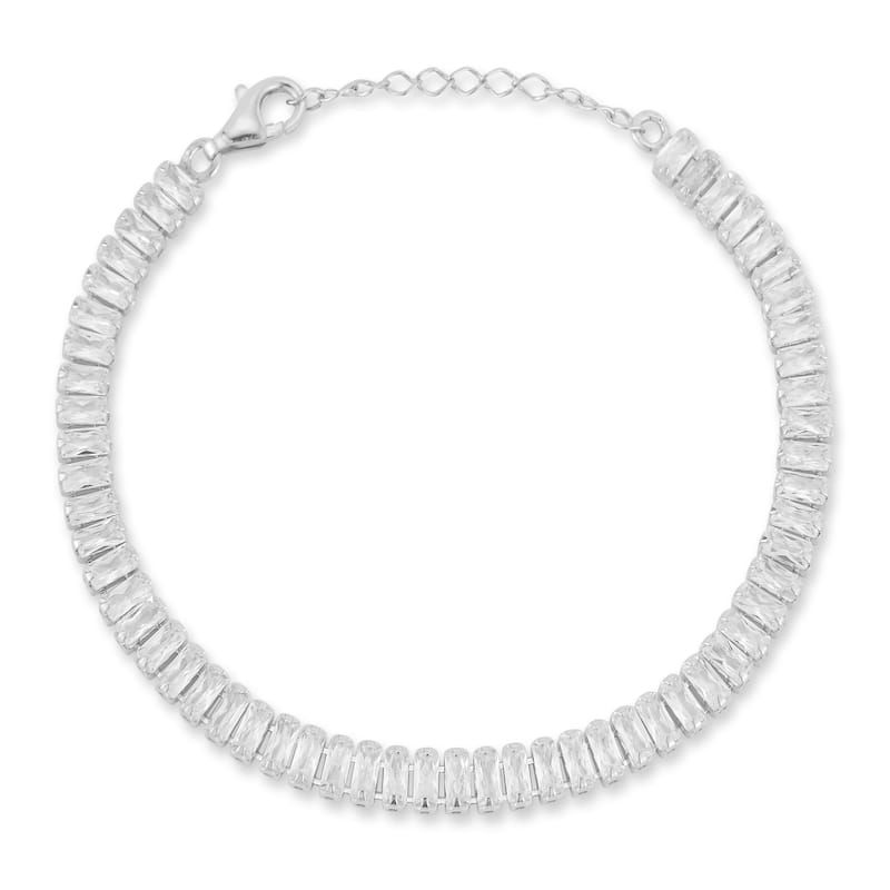 Soleil Sterling Silver Baguette Cubic Zirconia Tennis Bracelet - White