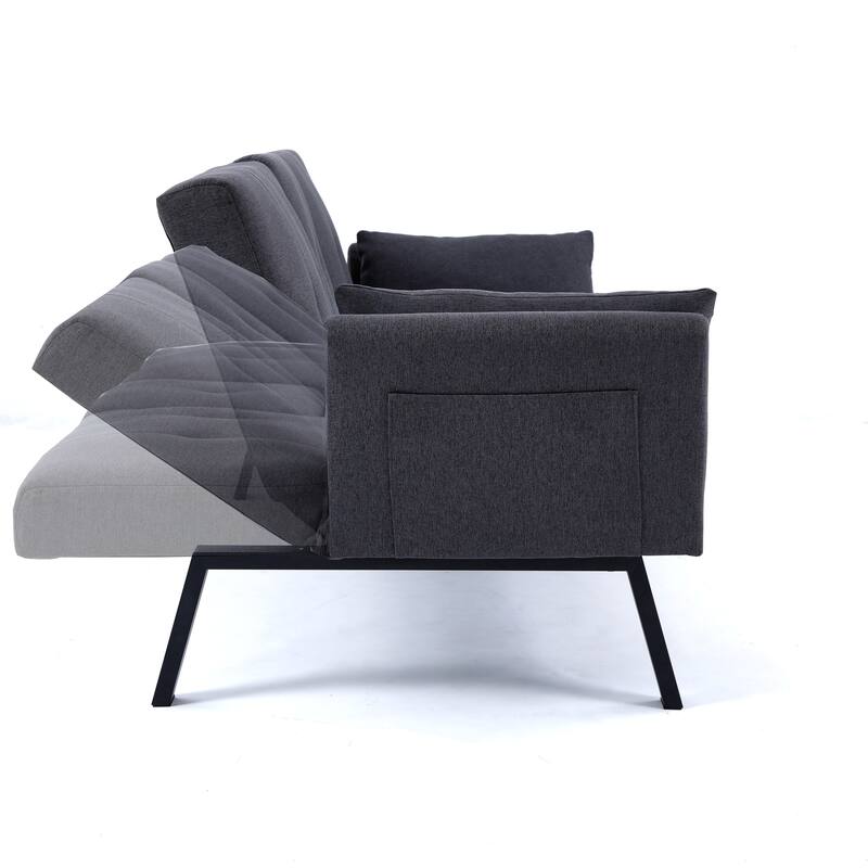 70-inch multi-functional cotton and linen sofa bed: foldable + cup holder + side storage