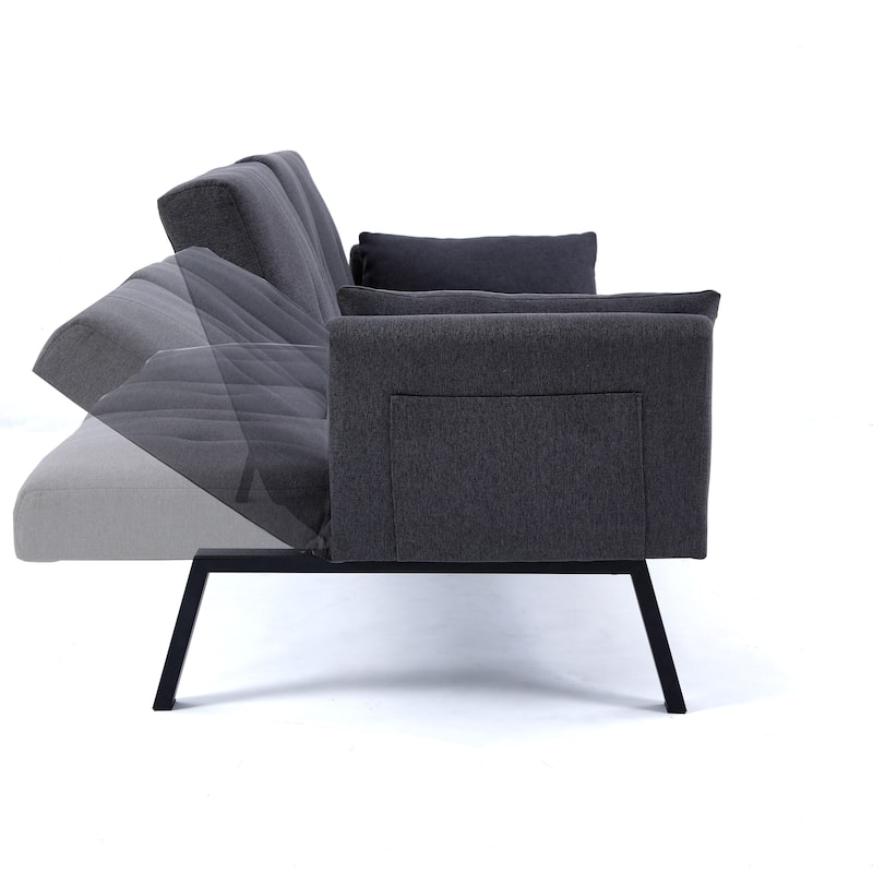 Cotton Linen Fabric Loveseat Sofa Sleeper Sofa Bed for Small Space with Center Table, Cup Holders, Pillows and Side Pockets