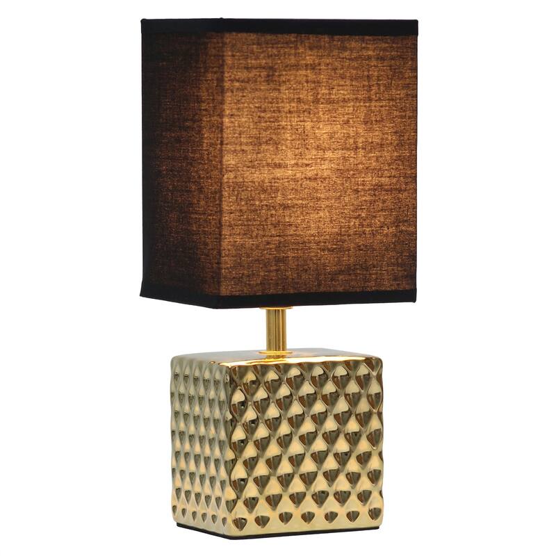 Tall Petite Ceramic Hammered Bedside Table Desk Lamp with Rectangular Shade - 11.75" - Gold and Black