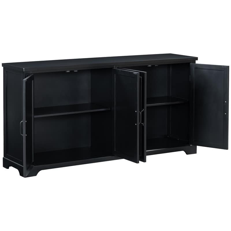 Rustic Wooden Sideboard - Pine Doors & Legs, 4 Metal Handles - Hallway, Entryway, Living or Dining Room