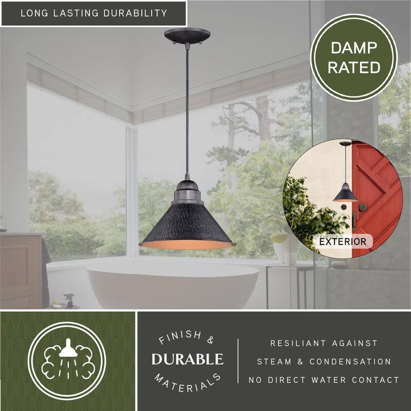 Outland 1-light Black/Goldtone Outdoor Barn Dome Pendant - 10-in W x 7.5-in H x 10-in D
