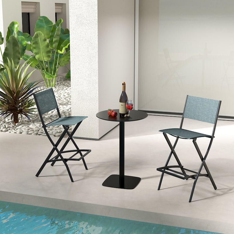 Gymax Folding Bar Stools Set of 6 Patio Sling Chairs w/ Backrest