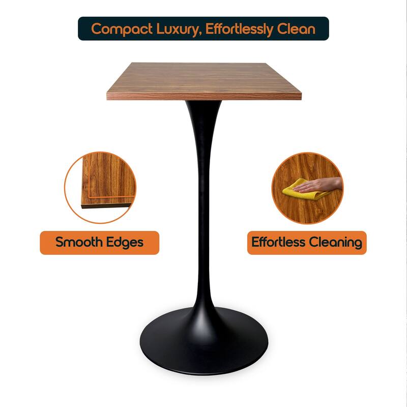 Verve 43 in. Tall Bar Height Dining Table Square MDF Wood Tabletop in White Stainless Steel Pedestal Base Accent Bar Table