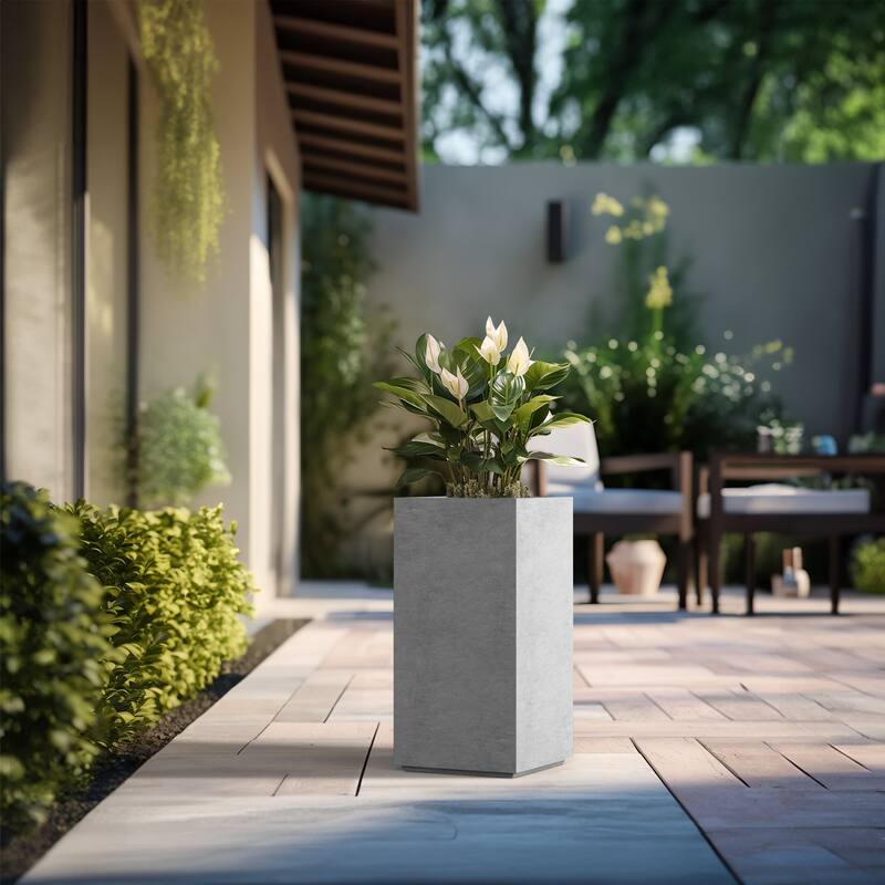 Tall Concrete Rectangle Plant Boxes / Large Indoor and Outdoor Flower Planters - 28 Inch High - Stone Finish