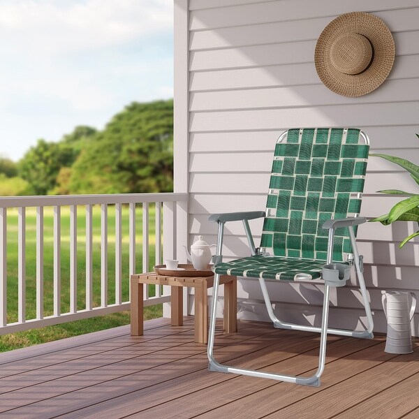 Folding Aluminum Webbed Lawn Chairs with Detachable Cup Holder High Beach Chair for Adults Heavy Duty Portable Patio Chair On Sale Bed Bath Beyond 40155420