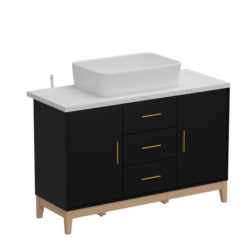 47.2" Stylish & Spacious: Modern Black Bathroom Vanity Set