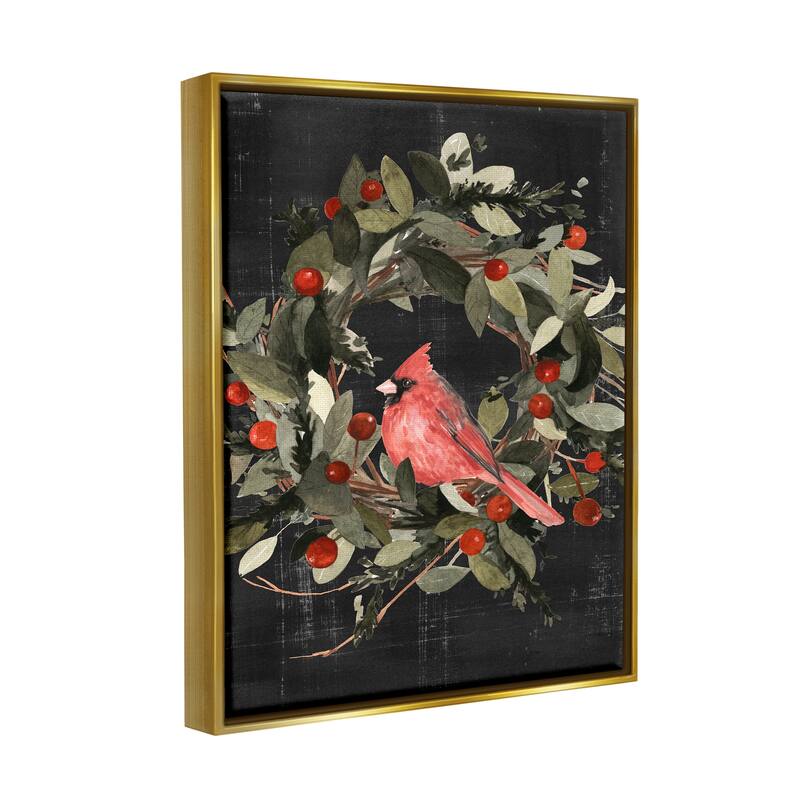 Stupell Red Cardinal In Wreath Design Floater Frame - Black