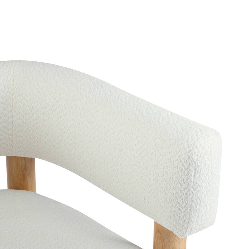Roomfitters Boucle Upholstered Accent Arm Chair, Modern Lounge Barrel Seat, White+Natural