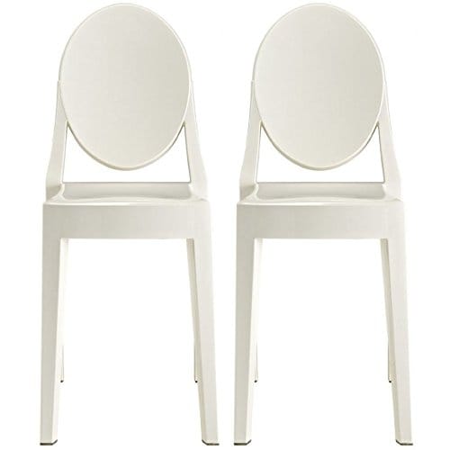 Set of 2 Stackable Victorian Style Acrylic Dining Chairs, Ghost Vanity Chair for Indoor or Outdoor Use, White