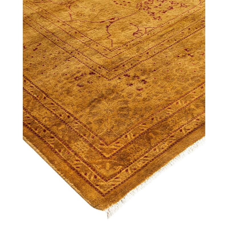 Overton Hand Knotted Wool Vintage Inspired Modern Contemporary Overdyed Gold Area Rug - 6' 2" x 12' 7"