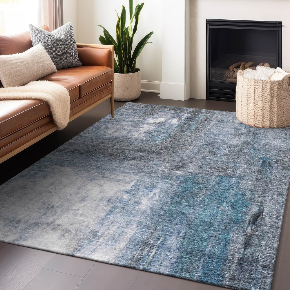 Machine Washable Indoor/ Outdoor Abstract Watercolor Chantille Rug