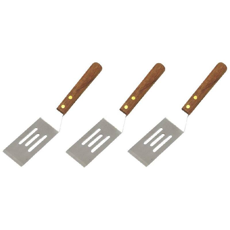 Chef Craft 8" Select Stainless Steel Slotted Wooden Handle Mini Cookie Spatula Turner - 3 Pack