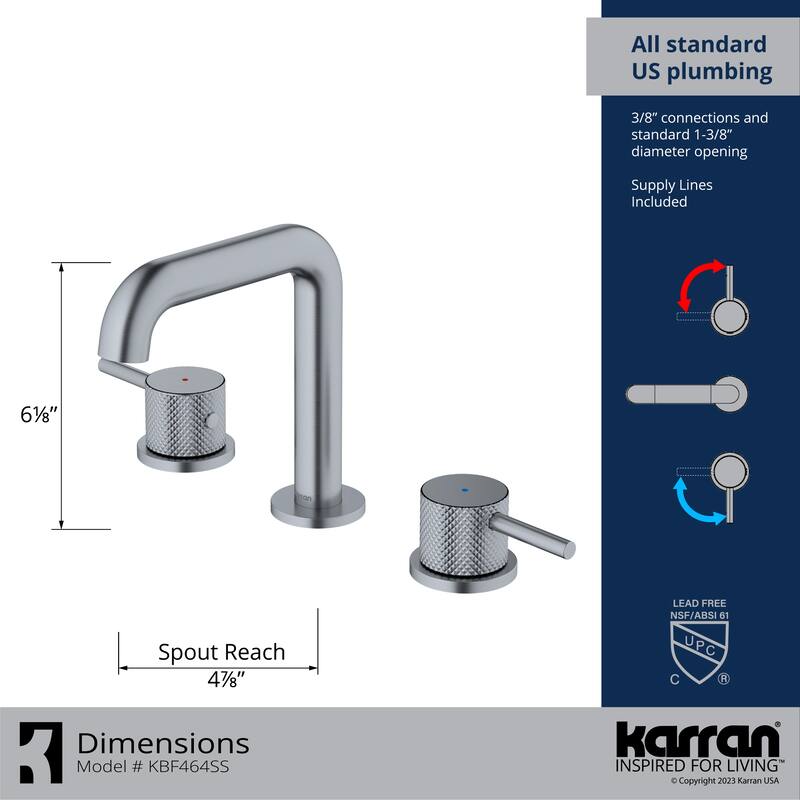 Karran Tryst KBF464 2-Handle Three Hole Widespread Bathroom Faucet with Matching Pop-up Drain