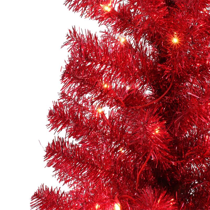 Puleo International 4.5 ft. Pre-lit Red Tinsel Tree