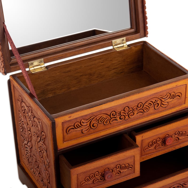 Novica Handmade Baroque Mysteries Wood And Leather Jewelry Box