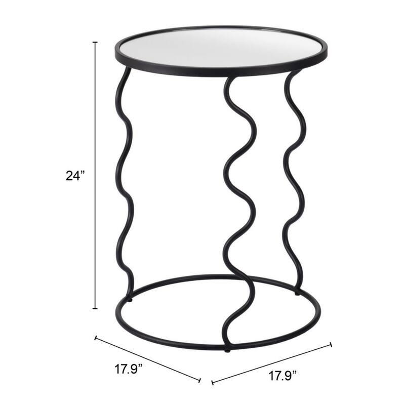 24-Inch Round Modern End Table Black Mirrored Glass Top with Abstract Painted Steel Base - 24”H x 18”L x 18”W