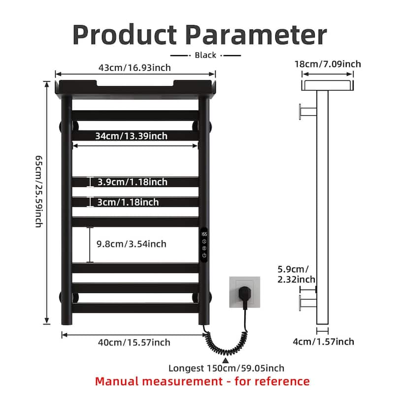 Heated Towel Rack with Shelf and Wi-Fi App Control