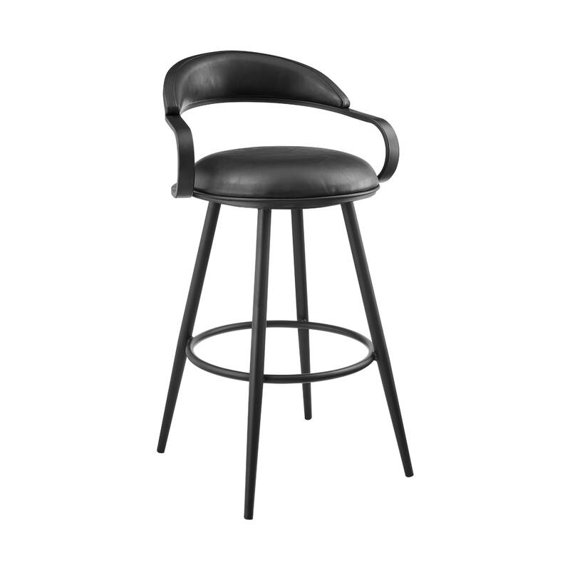 Gargy Swivel Counter Stool Chair, Floating Back, Black Faux Leather