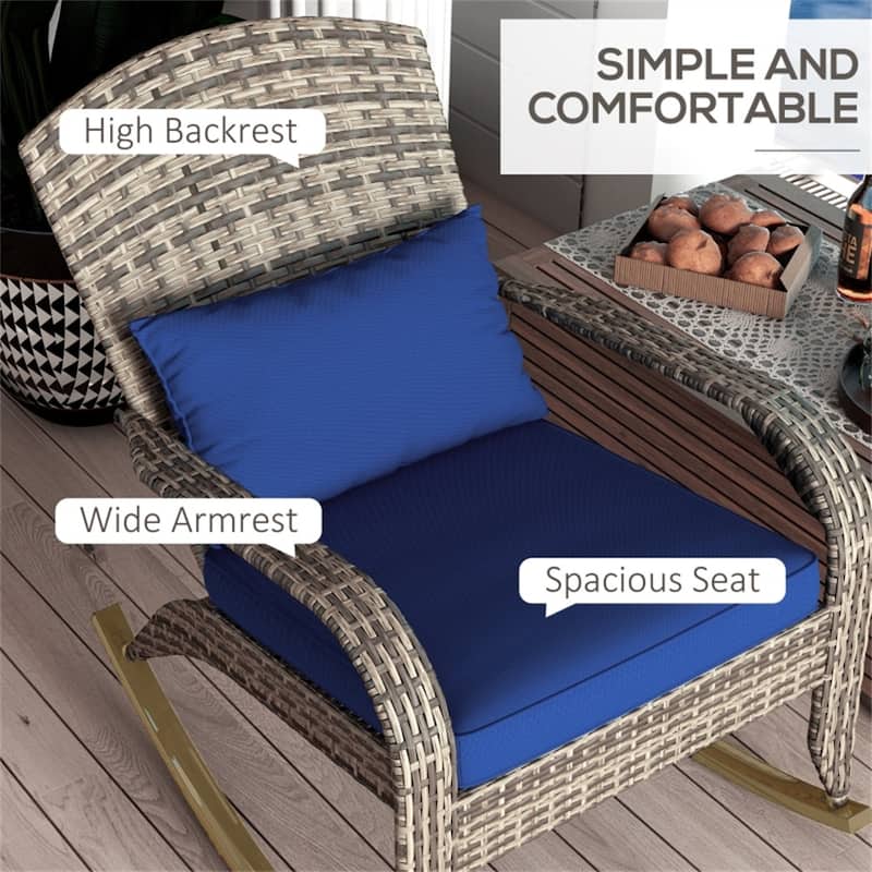 Adirondack Rocking Chair Outdoor PE Rattan with Cushions Steel Frame Patio Garden Porch - 26" W x 35" D x 38.5" H