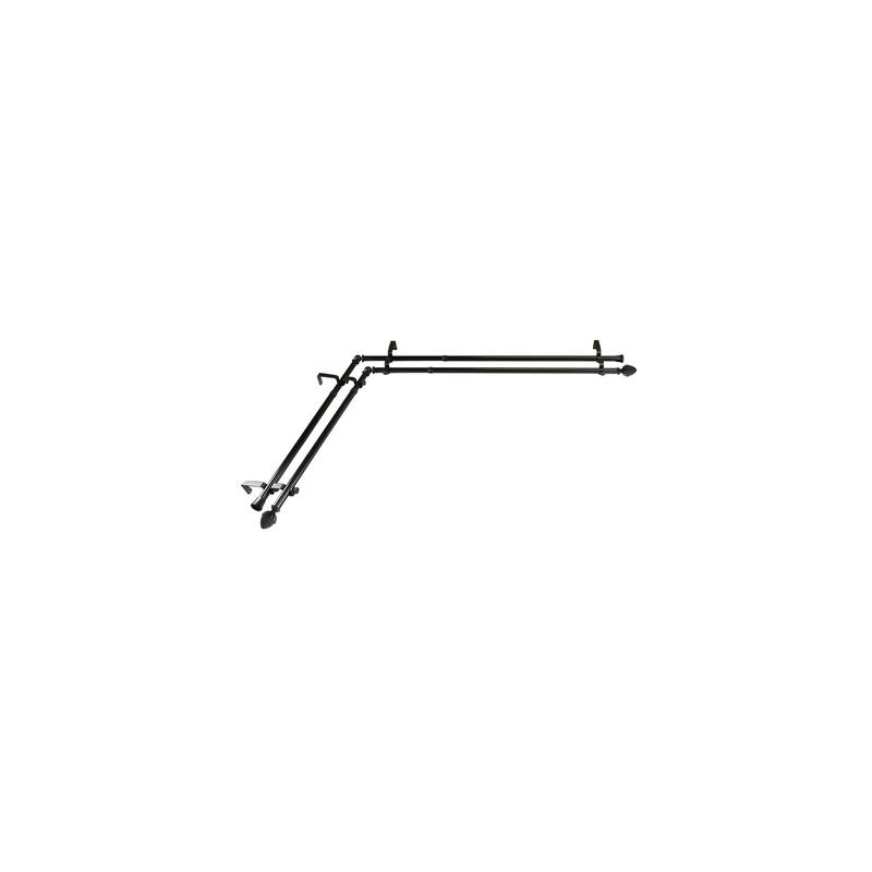 Corner Window Double Curtain Rod - Black Adjustable Rod Set - 28 to 48 Inch - Modern Drapery Rod - M