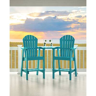 Rustic Outdoor Hight-Back Bar Stools (Set of 2) with Connecting Tray