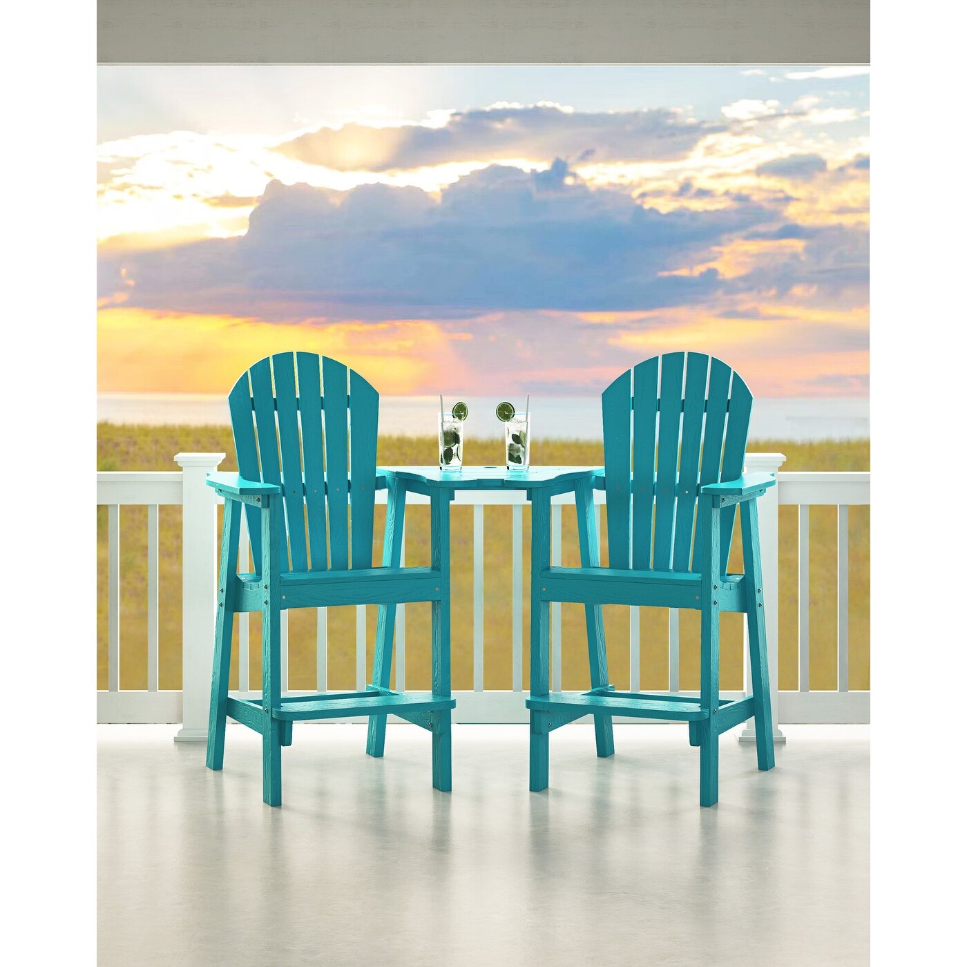 Rustic 2 Pieces Adirondack Chair Outdoor Barstools with Connecting