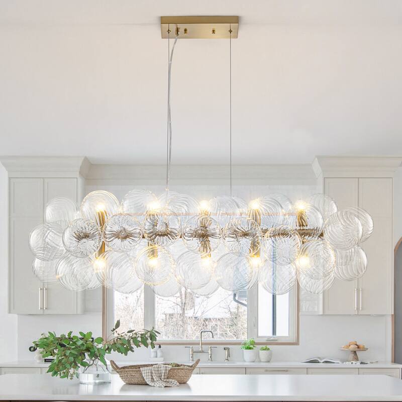 Starsky 10-Light 39in. Contemporary Glass Bubble Linear Kitchen Island Chandelier