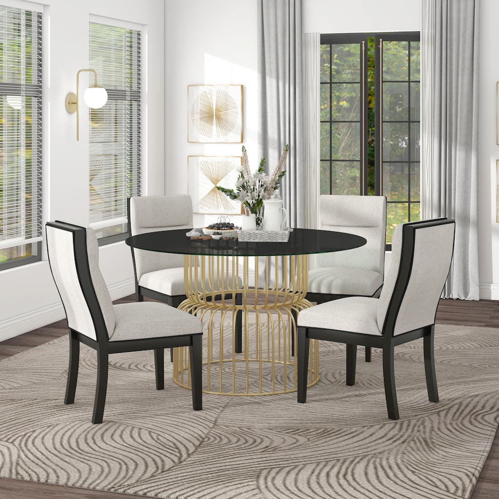 Furniture of America Lambert Black Glass & Gold 5-Piece Dining Set