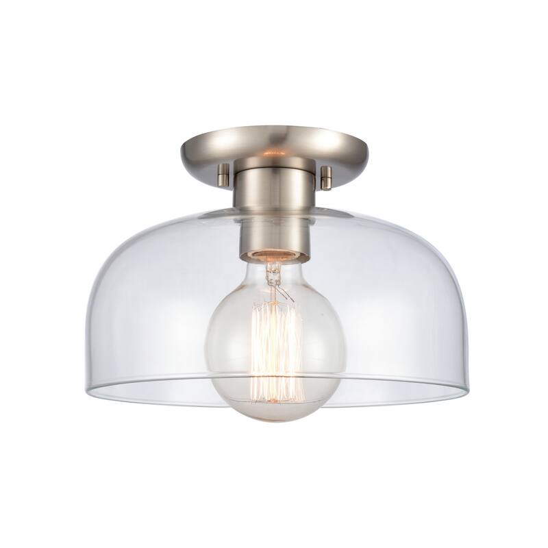 Elk Home Brewer Multiple Finishes With Glass Shade 1 Light Semi Flush Mount - Brushed Nickel
