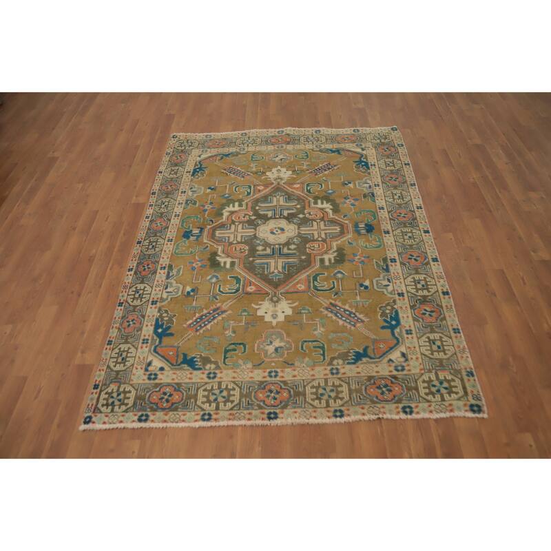 Hand Knotted Oriental 100% Wool Carpet Traditional Medallion Brown Tabriz Area Rug - 6' 4'' X 4' 10''
