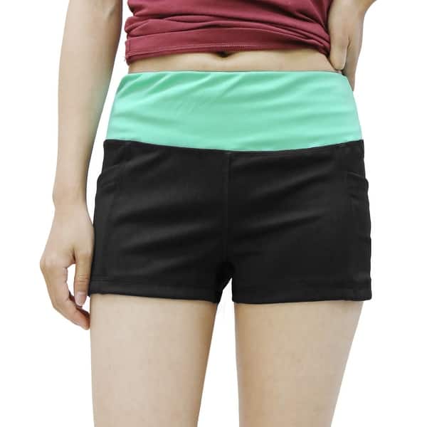 Women Black Green Size XL Dual Pockets Waistband Skinny Yoga Sport Shorts  Pants - Bed Bath & Beyond - 17580587