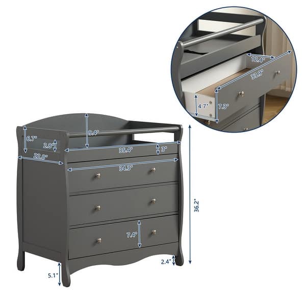 Solid Wood Changing Table with Three Drawers - N/A