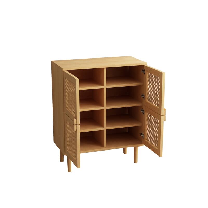 4-Doors Rattan Mesh Storage Cabinet Sideboard with Eight Storage Spaces