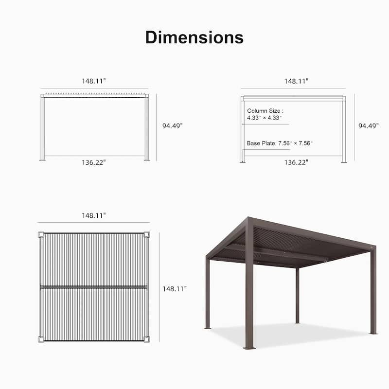 PURPLE LEAF Louvered Pergola with Solar Lights Hardtop Gazebo for Patio