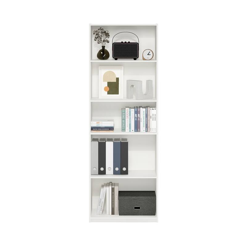 71.42 in. Tall White Wood 5-Shelf Bookcase