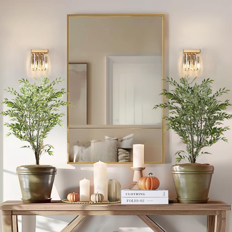 Diore Modern 1-Light Crystal Wall Sconce Gold Bathroom Vanity Light - L 5.9" x W 4.5" x H 5.5"