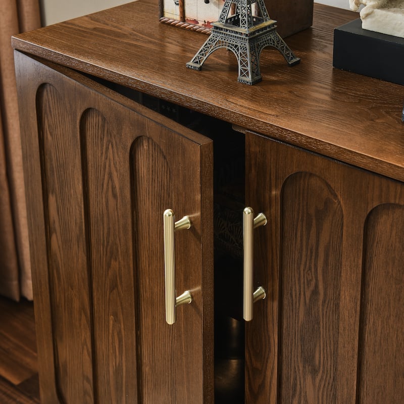 Mid-Century Modern Fluted Sideboard - Walnut Storage Cabinet with Adjustable Shelves