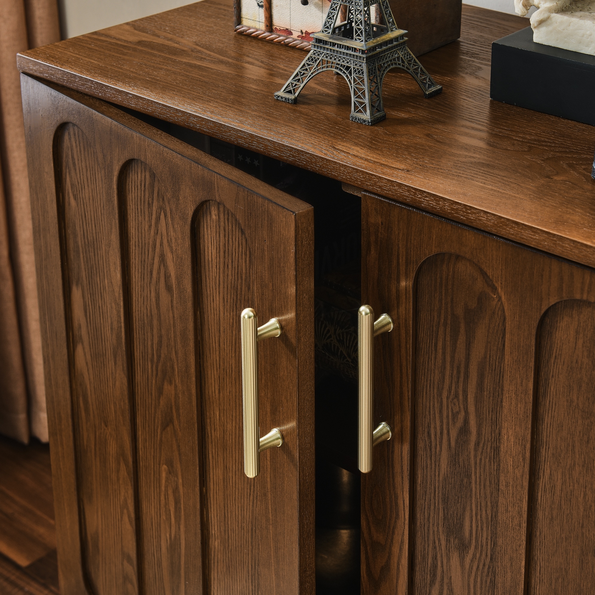 Mid-Century Modern Fluted Sideboard Cabinet with Adjustable